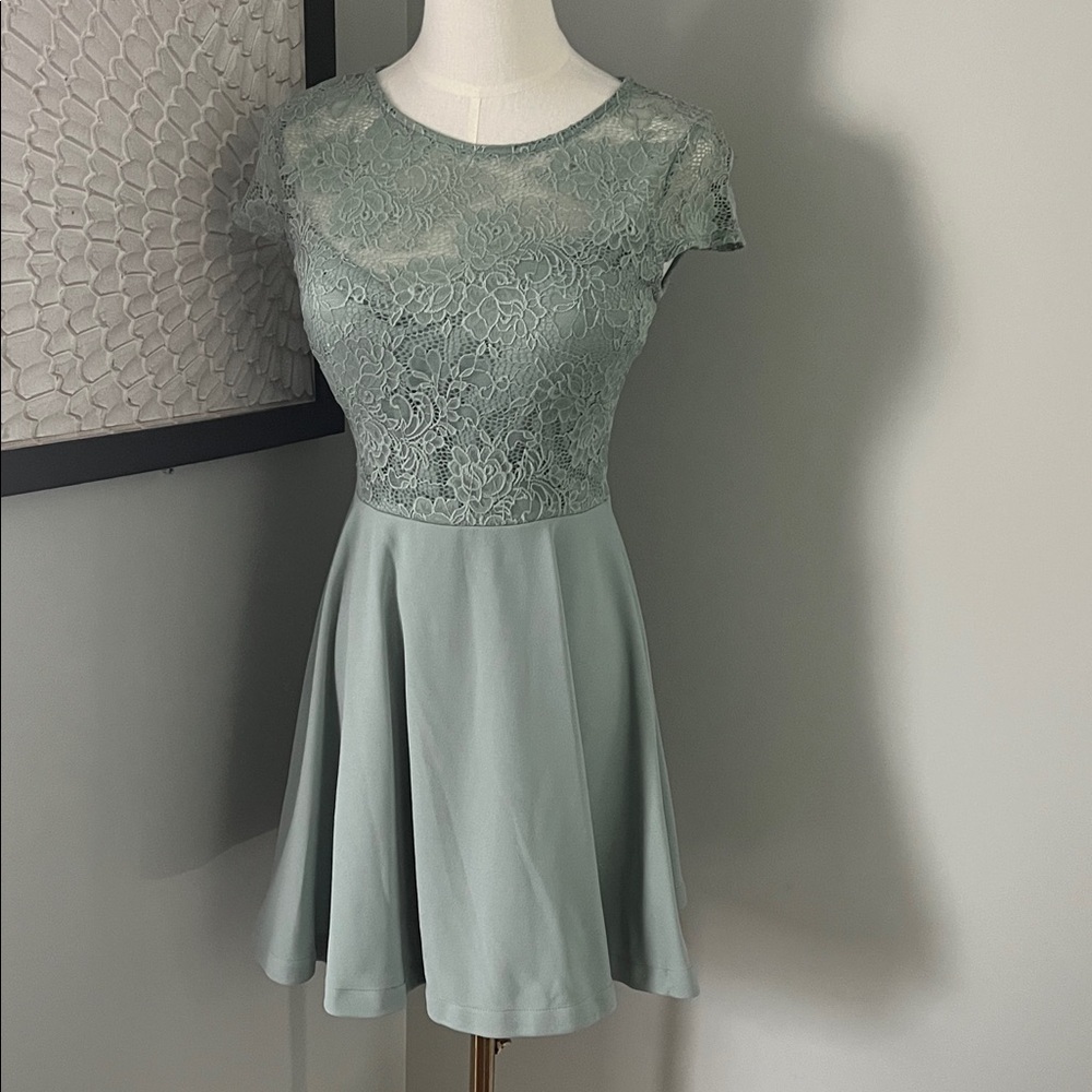 B Darlin Lace Overlay Mini Dress in Soft Blue